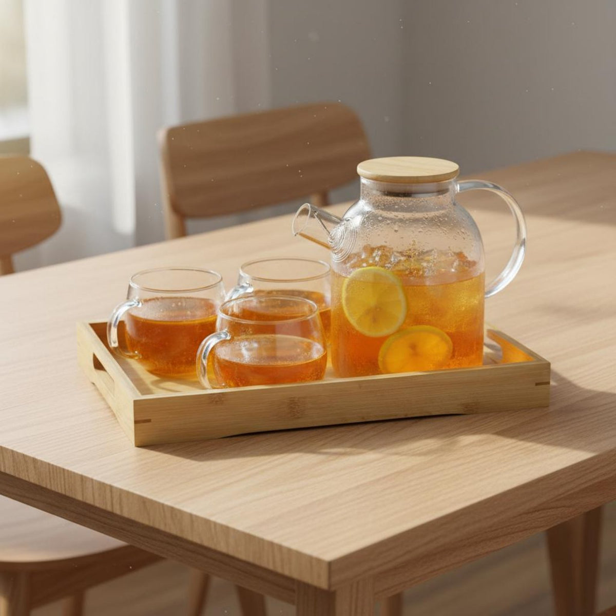 Heat Resistant Teapot with Bamboo Lid Nordic Design Glass Teapot Safe for Families, Home Entertainers, Office, Living Room, Dining Table