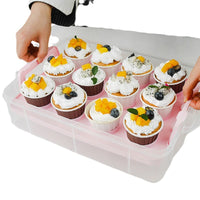 Cupcake Carrier Box with Handle, Plastic Multi-Layer Storage Container for Dessert Stand Transport
