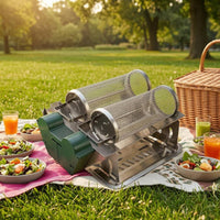 Electric Barbecue Grill Cage drips Tray Rotating BBQ Basket Rust-Resistant for Tabletop