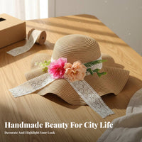 DIY Straw Hat Kit Handmade Floral Hat Decoration Kit Lace Decorative Craft Supplies for Adults, Group Activities, Vacation, Parties