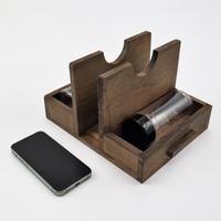 Wooden Desk Tidy, Stylish Desk Organizer Wood Pen Pot for Desktop, Retro Stationary Storage, 25.5x18.5x14.5cm