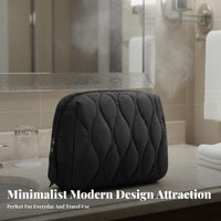 Quilted Cosmetic Case Water-Resistant Quilted Makeup Pouch Portable Padded Cosmetic Case for Jet-Setters, Gift Presenters