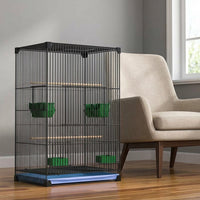Reinforced Bird Cage with 3 Tiers, Large Bird Cage Metal Habitat with 2 Breeding Boxes, Parrot Cage for Cockatiels Parakeets and Sun Parakeet