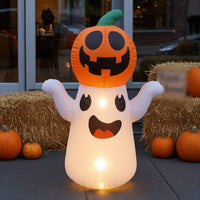 Ghost Decoration with Pumpkin Friendly Ghost with Pumpkin Halloween Inflatable Self-Inflating Inflatable with Stakes