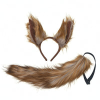 Animal Ear Headband with Tail Artificial Wolf Ears Headband Pointed