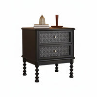 Vintage Design Rattan Drawer Nightstand French Retro Design 2-Drawer Woven-Front End Table Ample Storage Bedside Cabinet Rounded Corners for Adults, Homeowners, Guest Room, Home Office