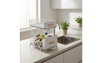 Pull-out Storage Rack Carbon Steel 2 Tier Drawer Organizer Adjustable Under Sink Basket for Cabinet Space