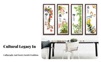 4 Pieces Plum Iris Bamboo Chrysanthemum Embroidery Elegant Design Chinese Cross-Stitch Kit Relaxing Hobby Four Gentlemen Wall Art for Bedroom, Study