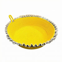 Coiled Spiral Cotton Rope Cat Bed Ruffled Trim Woven Cat Basket Bed Raised Edge Nesting Pad Breathable for Cats, Small Dogs