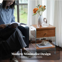 Modern Design Floating Drawer Nightstand Transparent Sides Bedside Table Space-Saving Bedroom Furniture Ample Storage for Apartment Dwellers, Interior Design Enthusiasts, Homeowners, Small Areas, Living Room, Hallway, Office
