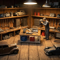 Molded Details Miniature Repair Workbench Artisanal 1:64 Scale Workbench Detailed Miniature Workshop Bench Printed Markings