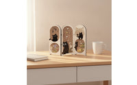 Cat-Themed Three-Panel Screen Compact Foldable Screen with Hinges Textured Ornament Short for Shelf