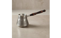 Handmade Turkish Cezve Silver Finish Copper Cezve Pot Double-Layered Turkish Coffee Pot Heat-Tinned