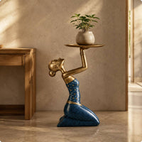 Female Tray Holder Statue Gold Finish Luxury Art Figure Decor Gift Idea Figurine for Entryway