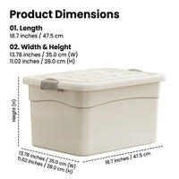 Wheeled Storage Box, Large 40-50L Heavy Duty Storage Box with Lid, White Tool for Bedroom & Laundry, 47.5x35x28cm