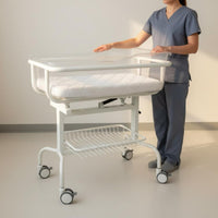 Adjustable Hospital Infant Bed Inclined Design Mobile Infant Crib Medical Grade Style Transparent Infant Crib for Newborns, Maternity Center, Nursery