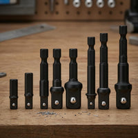 8 Pieces CR-V Steel Hex Shank Square Drive Adapter Forged Metal Hex to Square Adapter Anti-Detachment Stepped Shaft