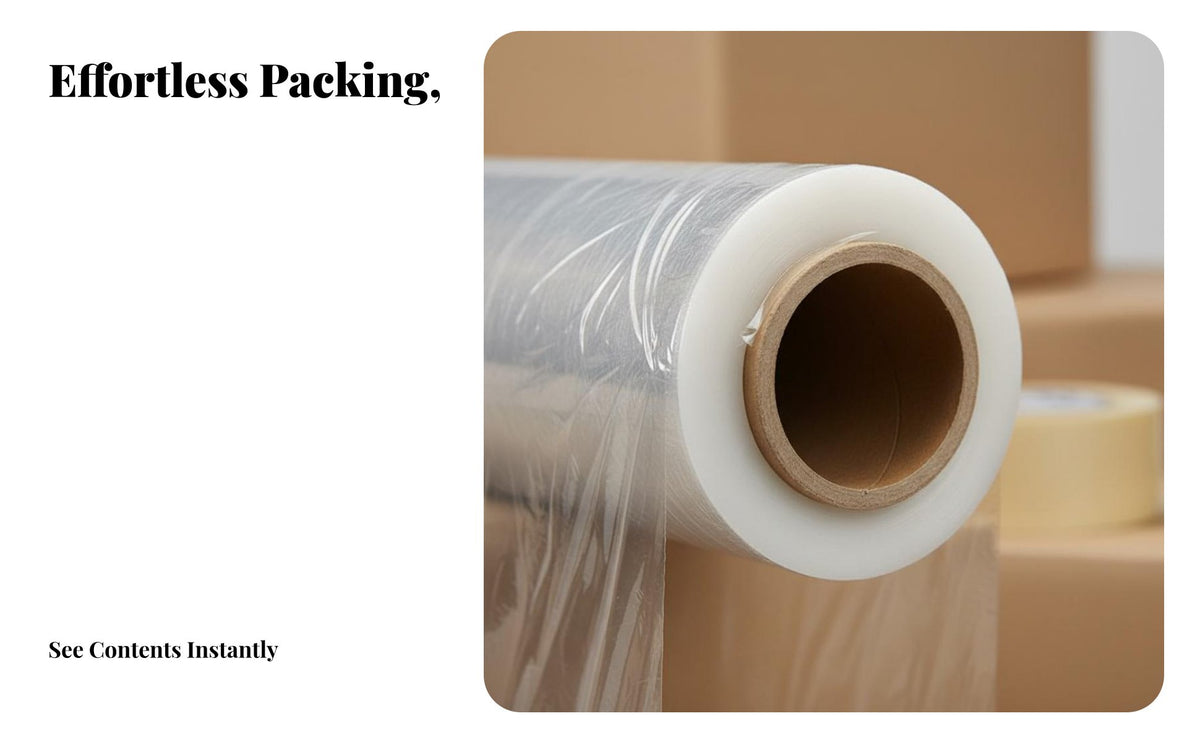 PE Stretch Film Roll High Stretchability Stretch Wrap Film Hard-Wearing Moving Wrap for Businesses, Logistics Professionals, Dormitory, Storage