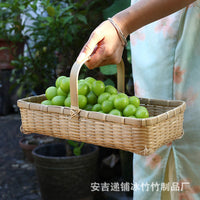 Handwoven Purple Bamboo Storage Basket with Handle