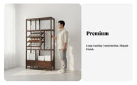 Large Capacity Chinese Design Wine Cabinet Strong Load-Bearing Living Room Curio Shelf Sturdy Construction Freestanding Wooden Display Shelf Adjustable Feet for Restaurant Owners, Interior Decorators, Party Hosts