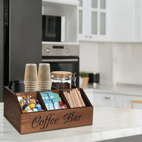 Coffee Bar Organizer Wooden Desktop Coffee Organizer Storage Box Divided Holder Slanted for Office Breakroom