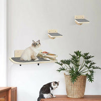 Cat Hammock and Shelf with Feeder, Wall-Mounted Wood Bed for Indoor Cats, Minimalist Style Single-Piece Climbing Sleeping Station