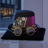Black Steampunk Hat with Goggles Metal Gear Decorations Steampunk Top Hat