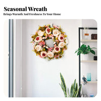 Artificial Peony Wreath Full and Full Artificial Flower Wreath Round Floral Circlet No Maintenance Home Decoration for Farmhouse