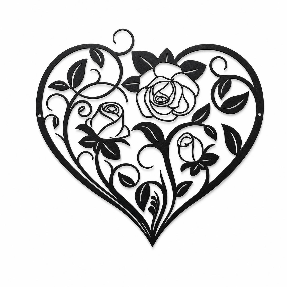 Black Floral Heart Wall Decor Matte Finish for Hotel, Garden, Office