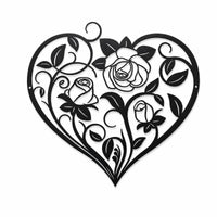 Black Floral Heart Wall Decor Matte Finish for Hotel, Garden, Office