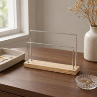 Gold-Tone Earring Display Stand Minimalist Wood Base Jewelry Stand
