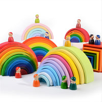 Kids Wooden Rainbow Stacking Blocks 12-Color Arch Building Set Educational Toy for Toddlers 3-10 Years Old