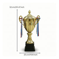 Trophy with Lid Gold-Colored Trophy with Ribbons Award Cup Polished Lidded for Winners, Ceremonies, Contests