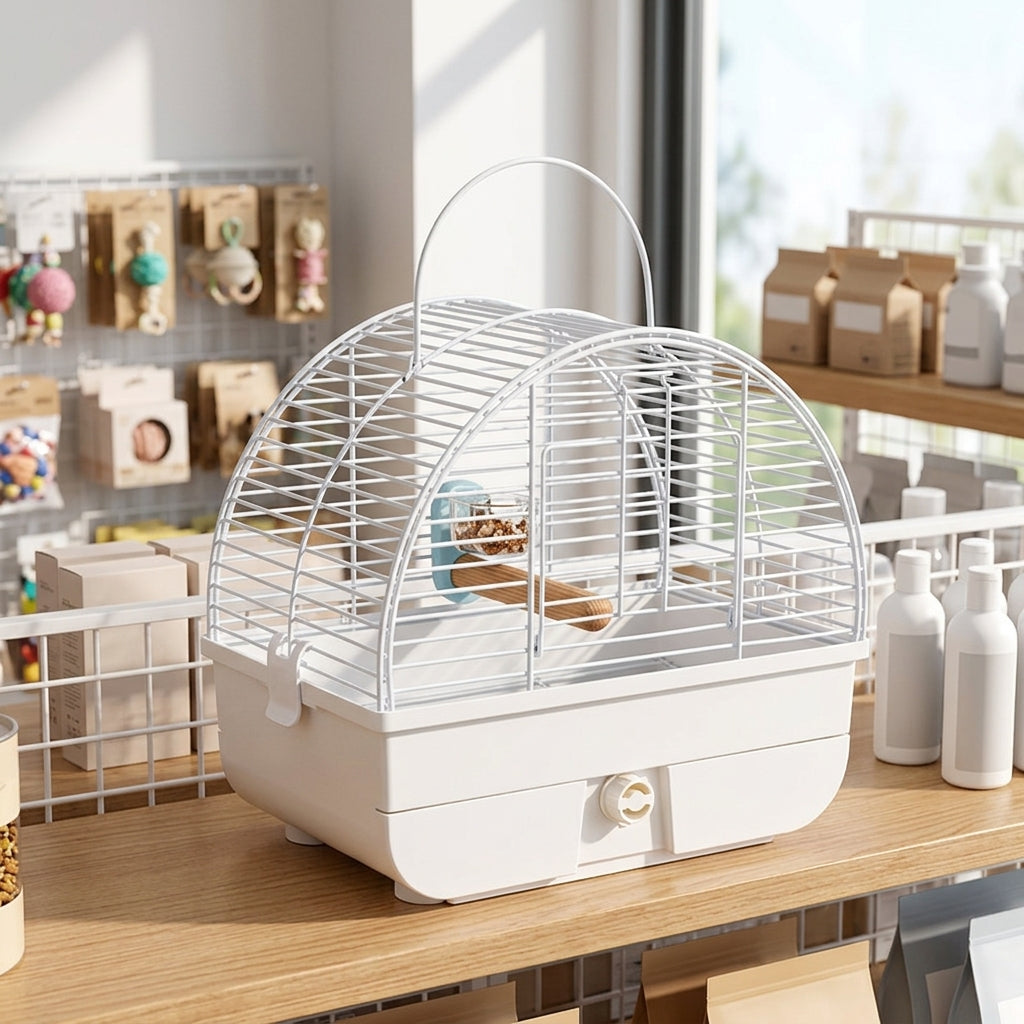 Bird Cage Travel Cage with Half Dome Shape, Portable Outdoor Cage for Small Birds, Parrot Carrier Bag with Pull Out Drawer and Single Perch
