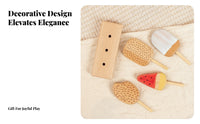 4 Pieces Natural Wood Grain Wooden Ice Pop Set Painted Details Ice Pop Toy Set Simple Design Ice Cream Stand Smooth Edges for Storage