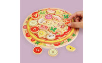 Pizza Board with Toppings Interactive Wooden Pizza Toy Educational Playset for Kids, Preschoolers