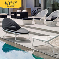 Rattan Woven Pool Lounge Chair for Balcony Garden Villa Sunroom, Foldable Outdoor Chaise Lounge Furniture