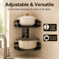 Wall-Mounted Corner Pot Rack, 2-Tier Carbon Steel Multi Tier Pot Rack, Adjustable Pot Organiser for Kitchen Storage, 32.8cm Width