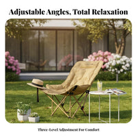Adjustable Backrest Reclining Moon Chair with Leg Rest Foldable Design Folding Lounger with Footrest No Assembly Required Camping Recliner Lightweight for Beachand Goers, Spectators, Restping, Backyard, Picnic, Fishing