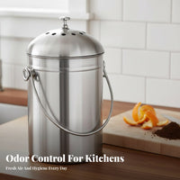 Stainless Steel Compost Bin Activated Carbon Replacement Countertop Compost Bin Indoor Food Scrap Collector Rust