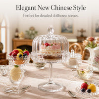 Miniature Dollhouse Glass Cake Dessert Display Dome Fruit Plate Ice Cream Cup