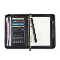 A5 Business Document Organizer with Zipper, Multifunctional Leather Portfolio with Key Pouch and Ring Binder