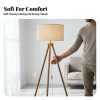 LED Compatible Nordic Design Floor Lamp Modern Design Nordic Design Lamp Foot Switch Control Indoor Lighting Natural Wood Texture for Interior Designers, Homeowners, Living Room, Bedroom, Apartment, Deactivate Ice