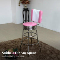 Backrest Support Retro Diner Stool With Footrest Counter Chair Padded Seat Commercial Seating Upholstered Cushion for Bar Owners, Homeowners, Adults, Restaurant, Cafe, Kitchen Island, Dining Room