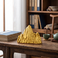 Mountain Ornament Golden Metal Ornament with Base Textured Decor for Shelf