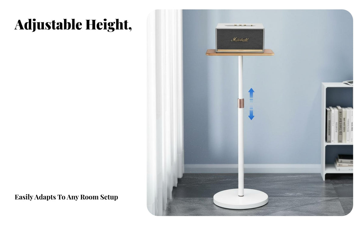 Adjustable Speaker Stand Stable Heavy Base Wooden Audio Surface Stand Non-Slip Freestanding Speaker Holder for Home Theater, Living Room, Bedroom