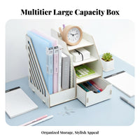 Sliding Drawer Multi-Compartment Desk Holder Space Saving Desktop Organizer Large Capacity Stationery Holder Long-Lasting for Students, Professionals, Teachers, Dorm Room, Classroom