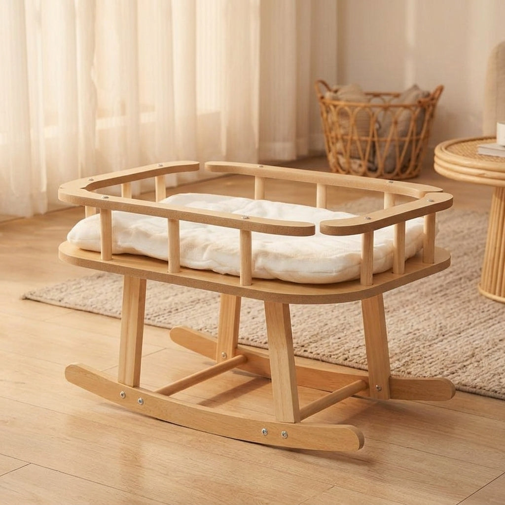 Cat Hammock Rocking Bed for Indoor Cats, Freestanding Wooden Swing and Elevated Raised Pet Furniture with Breathable Material, Sturdy Wood Frame