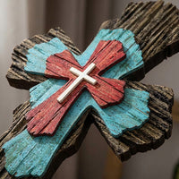 Rustic Wooden Cross Inspirational Christian Wall Hanging Easy to Hang Farmhouse Cross Decor for Christians, Decorators, Prayer Room, Bedroom, Entryway