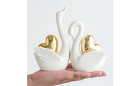 Tall and Short Set Ceramic Swan Figurine Gold Accent Ceramic Swan Decor Matte Decorative Ornament Pair for Living Room, Entryway, Wine Cabinet